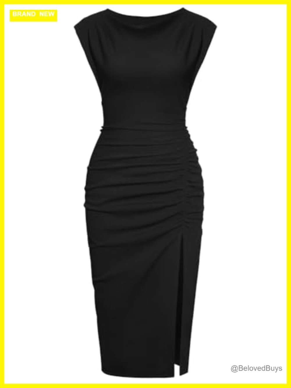 Women's Mock Neck Ruched Side Slit Bodycon Midi Cocktail Party Dress